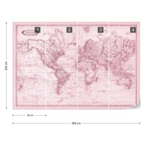 Fototapet - Vintage World Map Pink Samolepící textilní tapeta - 368x254 cm
