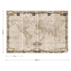 Fototapet - Vintage World Map II Sepia Tapet nețesute - 368x254 cm