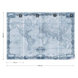 Fototapet - Vintage World Map II Blue Tapet nețesute - 416x290 cm