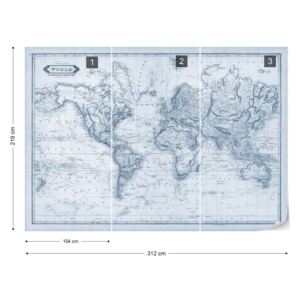 Fototapet - Vintage World Map Blue Tapet nețesute - 312x219 cm