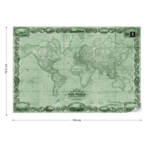 Fototapet - Vintage World Map II Green Tapet nețesute - 104x70,5 cm