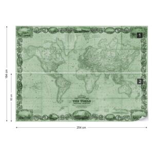 Fototapet - Vintage World Map II Green Papírová tapeta - 254x184 cm