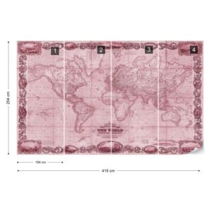Fototapet - Vintage World Map II Red Tapet nețesute - 416x254 cm