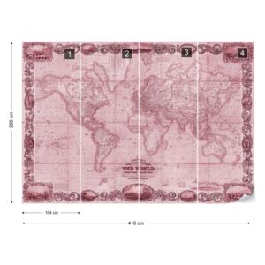 Fototapet - Vintage World Map II Red Tapet nețesute - 416x290 cm