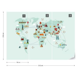 GLIX Fototapet - World Map Big Sights Tapet nețesute - 312x219 cm