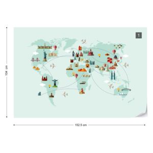 GLIX Fototapet - World Map Big Sights Tapet nețesute - 152,5x104 cm