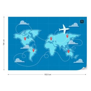 GLIX Fototapet - World Map Fly Tapet nețesute - 152,5x104 cm