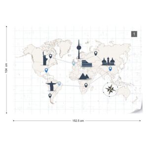 GLIX Fototapet - Round the World Map Tapet nețesute - 152,5x104 cm
