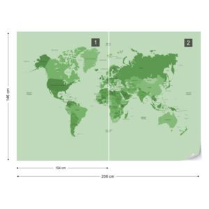 GLIX Fototapet - Political World Map Green Tapet nețesute - 208x146 cm