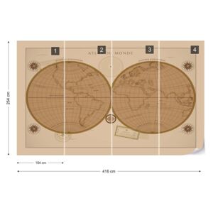 GLIX Fototapet - Atlas du Monde Vintage Tapet nețesute - 416x254 cm