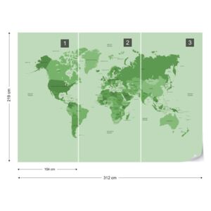 GLIX Fototapet - Political World Map Green Tapet nețesute - 312x219 cm