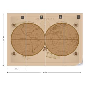 GLIX Fototapet - Atlas du Monde Vintage Tapet nețesute - 416x290 cm