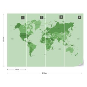 GLIX Fototapet - Political World Map Green Tapet nețesute - 416x290 cm