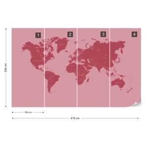 GLIX Fototapet - Modern World Map Red Tapet nețesute - 416x254 cm