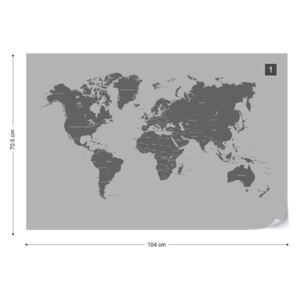 GLIX Fototapet - Modern World Map Monochrome Tapet nețesute - 104x70,5 cm