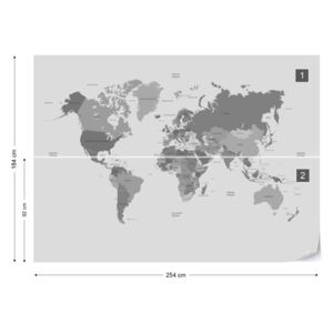 GLIX Fototapet - Political World Map Monochrome Papírová tapeta - 254x184 cm