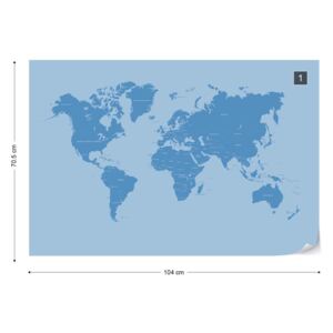 GLIX Fototapet - Modern World Map Blue Tapet nețesute - 104x70,5 cm