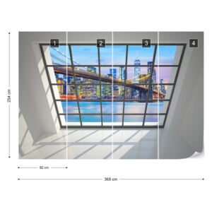 Fototapet - Penthouse Window Brooklyn Bridge New York View Papírová tapeta - 368x254 cm