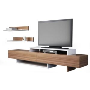 Set comodă TV și raft de perete în decor de lemn de tec Nirvana