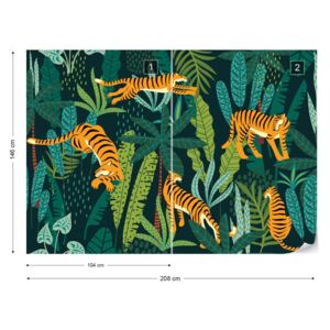 GLIX Fototapet - Retro Jungle Tigers Tapet nețesute - 208x146 cm