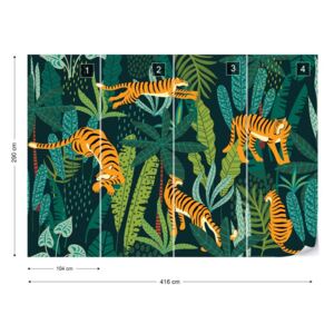 GLIX Fototapet - Retro Jungle Tigers Tapet nețesute - 416x290 cm
