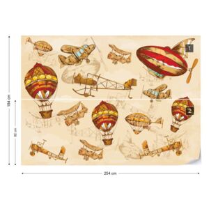 GLIX Fototapet - Vintage Planes & Balloons around the World II Papírová tapeta - 254x184 cm
