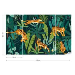 GLIX Fototapet - Retro Jungle Tigers Tapet nețesute - 416x254 cm