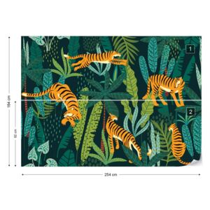 GLIX Fototapet - Retro Jungle Tigers Papírová tapeta - 254x184 cm