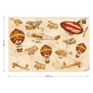 GLIX Fototapet - Vintage Planes & Balloons around the World II Tapet nețesute - 152,5x104 cm