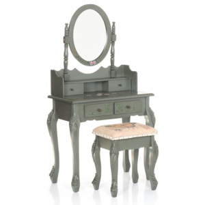 SEG501 - Set Masa gri toaleta cosmetica machiaj oglinda masuta, scaunel taburet tapitat