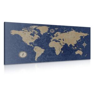 Tablou harta lumii cu busola in stil retro pe un fundal albastru