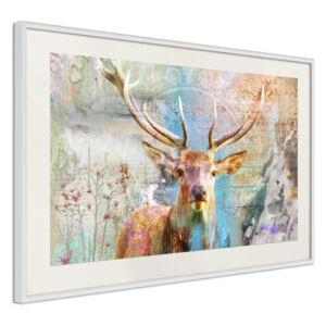 Bimago Tablou înrămat - Pastel Deer Cadru alb cu passe-partout 60x40 cm
