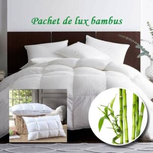 Pachet de lux bambus alb PLB1 - Pilota 200x220 cm + 2 Perne 50x70 cm