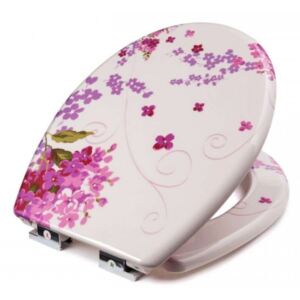 Scaun de toaleta cu capac cu inchidere lenta cu design floral SmileHOME by Pepita #alb-roz