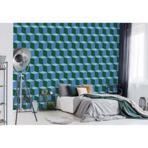 Fototapet - Geometric Design Blue And Green Vliesová tapeta - 416x254 cm