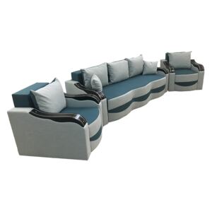 Set canapea și 2 fotolii albastru cu alb - model MILANO