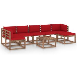 Set mobilier de grădină cu perne roșii, 8 piese
