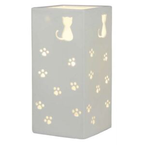 Lampă de masă din ceramică, alb/motivul pisicii, BELLE TYPE 2