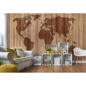 Fototapet - World Map Wood Texture Vliesová tapeta - 416x254 cm