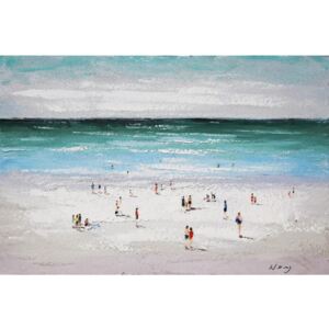 Tablou pictat manual Sea and people 80 x 120 cm Albastru