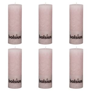Bolsius Lumânări bloc rustice, 6 buc., roz pastel, 190 x 68 mm 103868000304