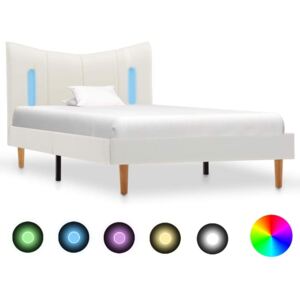 Cadru de pat cu LED, alb, 100 x 200 cm, piele ecologica