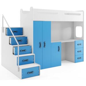 Set complet mobilier copii Max4 : pat suspendat , birou, dulap, Albastru