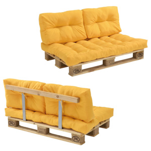 Garnitura completa mobilier paleti Model A - 1 x europalet, 1 x perna sezut, 2 x perne spate, 1 x suport spate - galben mustar