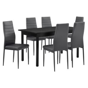 [en.casa]® Masa de bucatarie/salon Bonn design modern - masa cu 6 scaune imitatie de piele (gri)