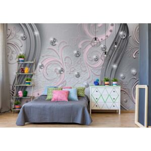 Fototapet - Ornamental Silver And Pink Swirl Design Vliesová tapeta - 416x254 cm