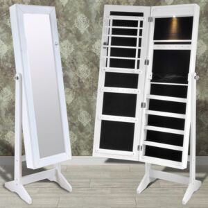 Cabinet alb pentru bijuterii cu suport oglindă și lampă LED