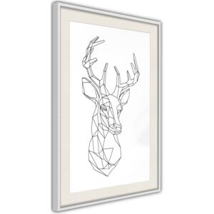 Bimago Tablou înrămat - Minimalist Deer Cadru alb cu passe-partout 40x60 cm