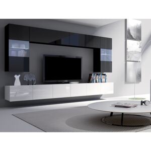 Set de living Remus I, Negru lucios, Alb lucios, Sticlă călită, PAL laminat, 122 kg