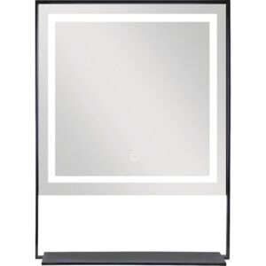 Oglinda patrata Sanotechnik Soho ZI310 60x80 cm, cu iluminare indirecta si etajera, negru mat